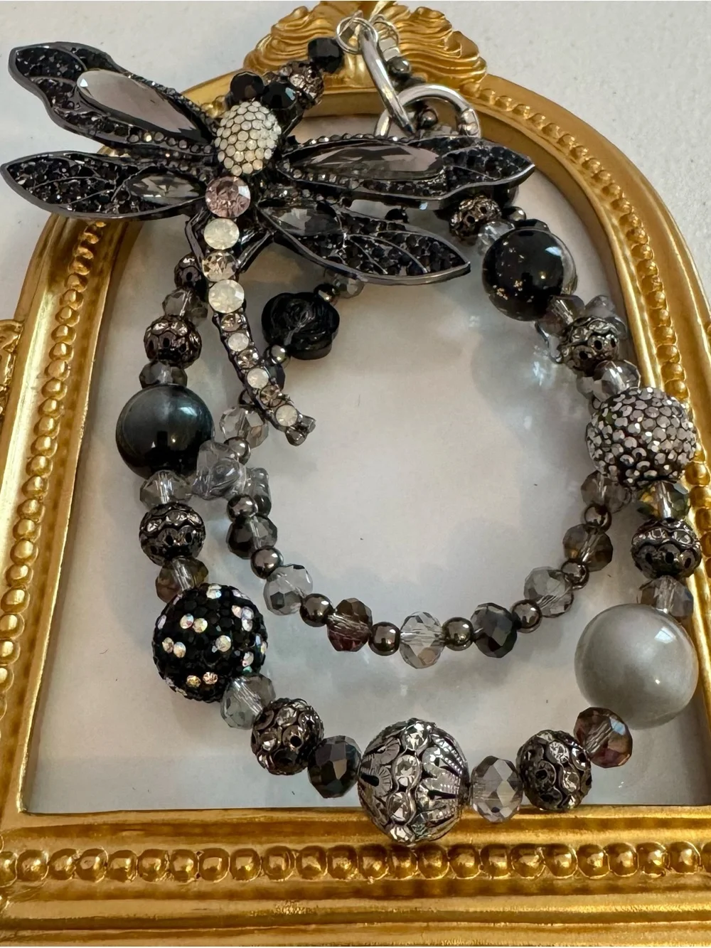 New Black Crystal Dragonfly Beaded Phone Chain